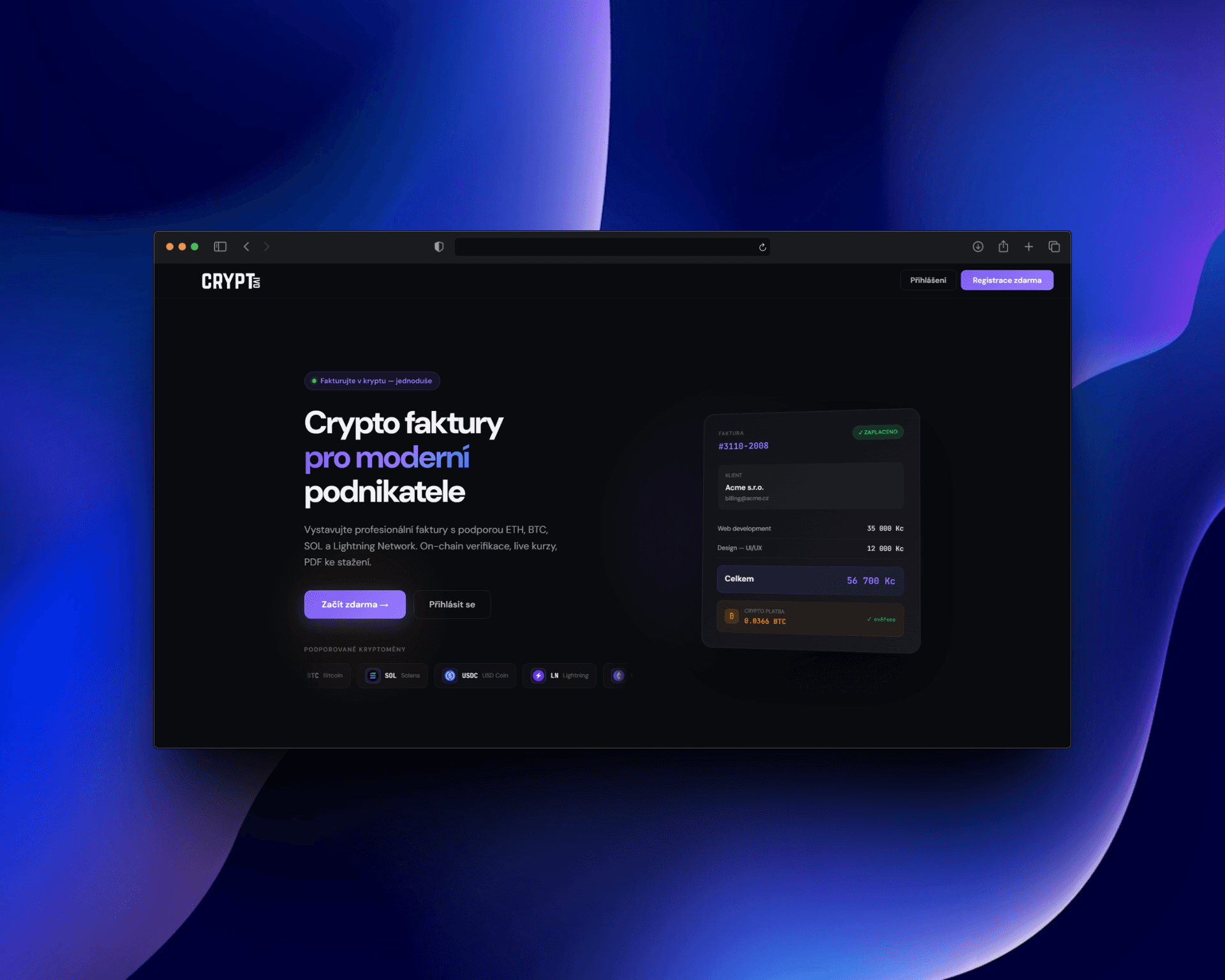 Cryptivo, náhled webu